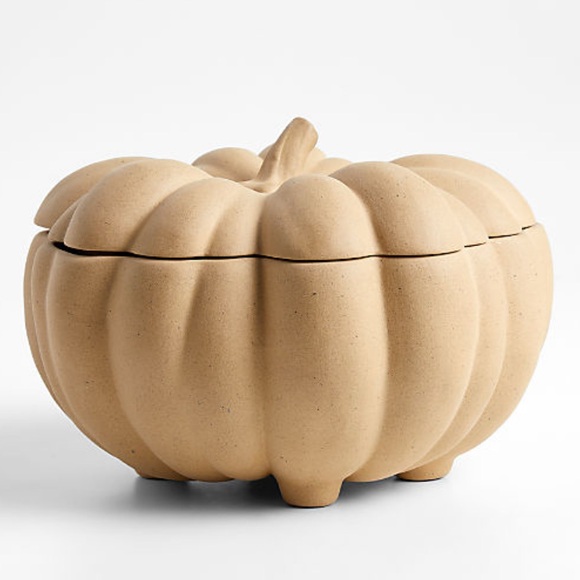 New! Crate&Barrel Ceramic Pumpkin Serving Bowl with Lid - Picture 1 of 3